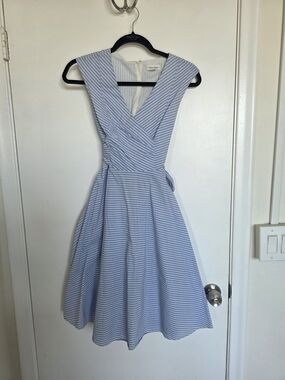 Calvin Klein Light Blue and White Striped Midi Dress